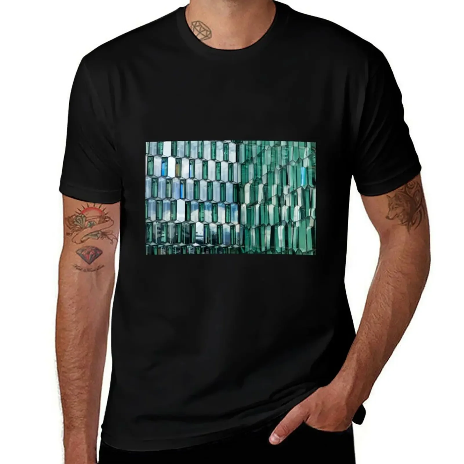 Facade detail of Harpa Concert Hall in Reykjavik T-Shirt heavyweights shirts graphic mens clothing