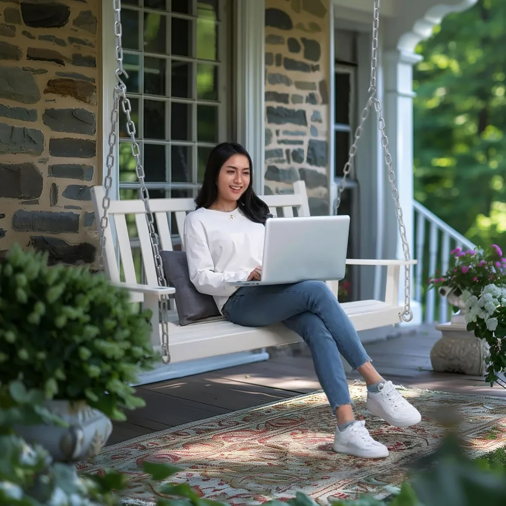 

Wooden Outdoor Porch Swing, Outdoor Hanging Bench Chair with Chain, Heavy Duty 550lbs for Deck, Garden