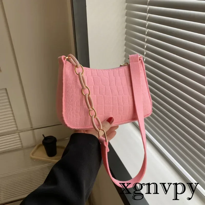 Xgnvpy-Sac sous-axillaire Bergame avancé pour femme, sacs à main sous-aisselle design, sacs à main en feutre, sacs à main en forme de croissant de dégager, mode initiée