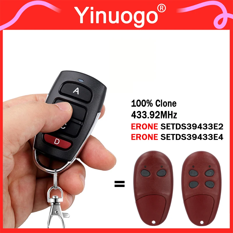 100% Clone ERONE SETDS39433E2 SETDS39433E4 Gate Remote Control 433.92MHz Fixed Code Garage Door Remote Control