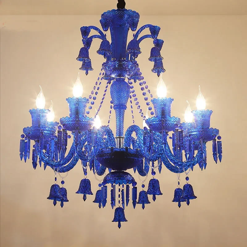 European Blue Crystal Chandelier Creative Diffuse Light Fixture for Hotel KTV Cafe Clothing Store Decor