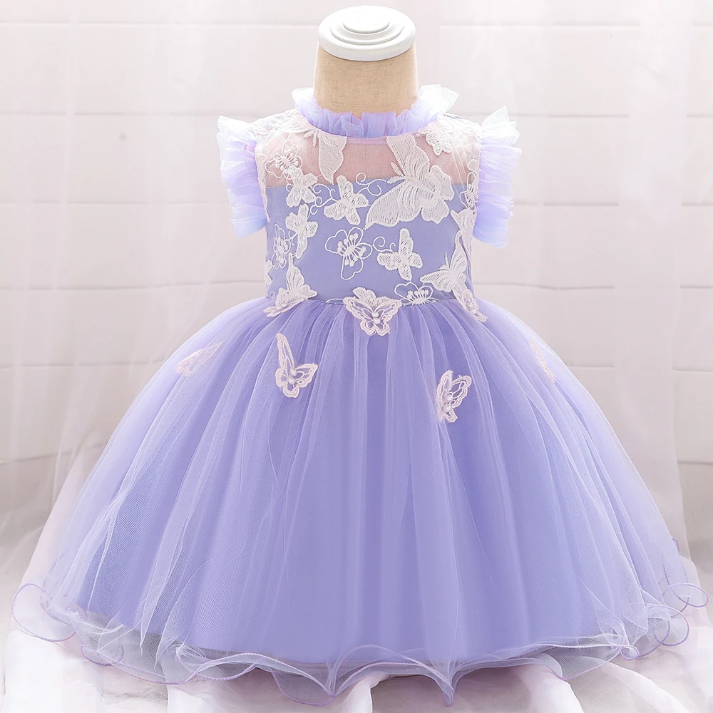 Toddler Butterfly Christening Princess Dress for Baby Lace Tulle 1 Year Birthday Party Girl Dress Newborn Baptism Prom Ball Gown