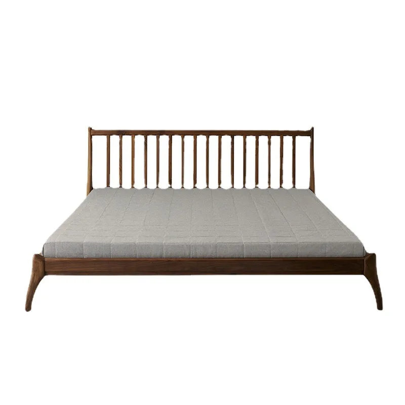

North American black walnut Chinese solid wood bed Nordic simple bedroom double bed 1.8/1 meters