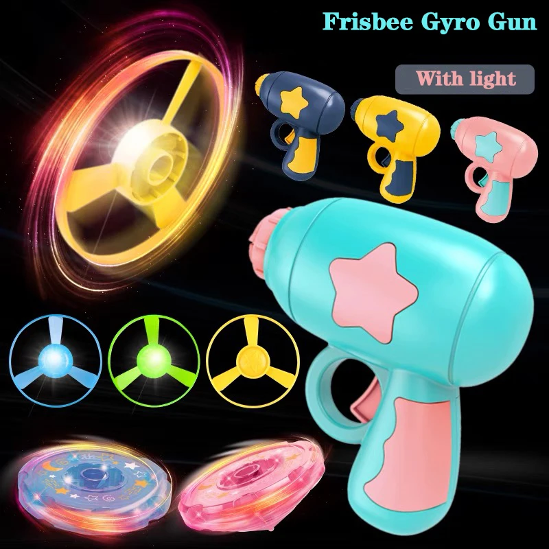 Saucer Launcher Pistol Outdoor Spinning Gun Toys Flying Disc Bamboo Dragonfly Ejection Luminous Gyroscope Gift For The Childrens