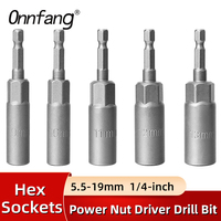Length Deepen Impact Socket Adapter 5.5-19mm Power Nut Driver Socket Set 1/4-inch Hex Shank Screwdriver Key Head Hand Tool Set