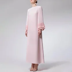 Customized Elegant Pink Long Sleeves Evening Dresses for Women O-Neck Ankle-Length Party Wedding Special Events Ceremony Dress 2