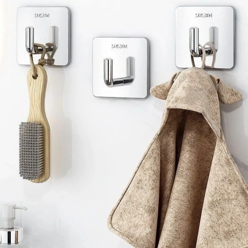 20PCS Strong Adhesive Stainless Steel Hook Rustproof Thickened Strong Adhesive Hook Multi-Purpose Square Loadbearing Hook