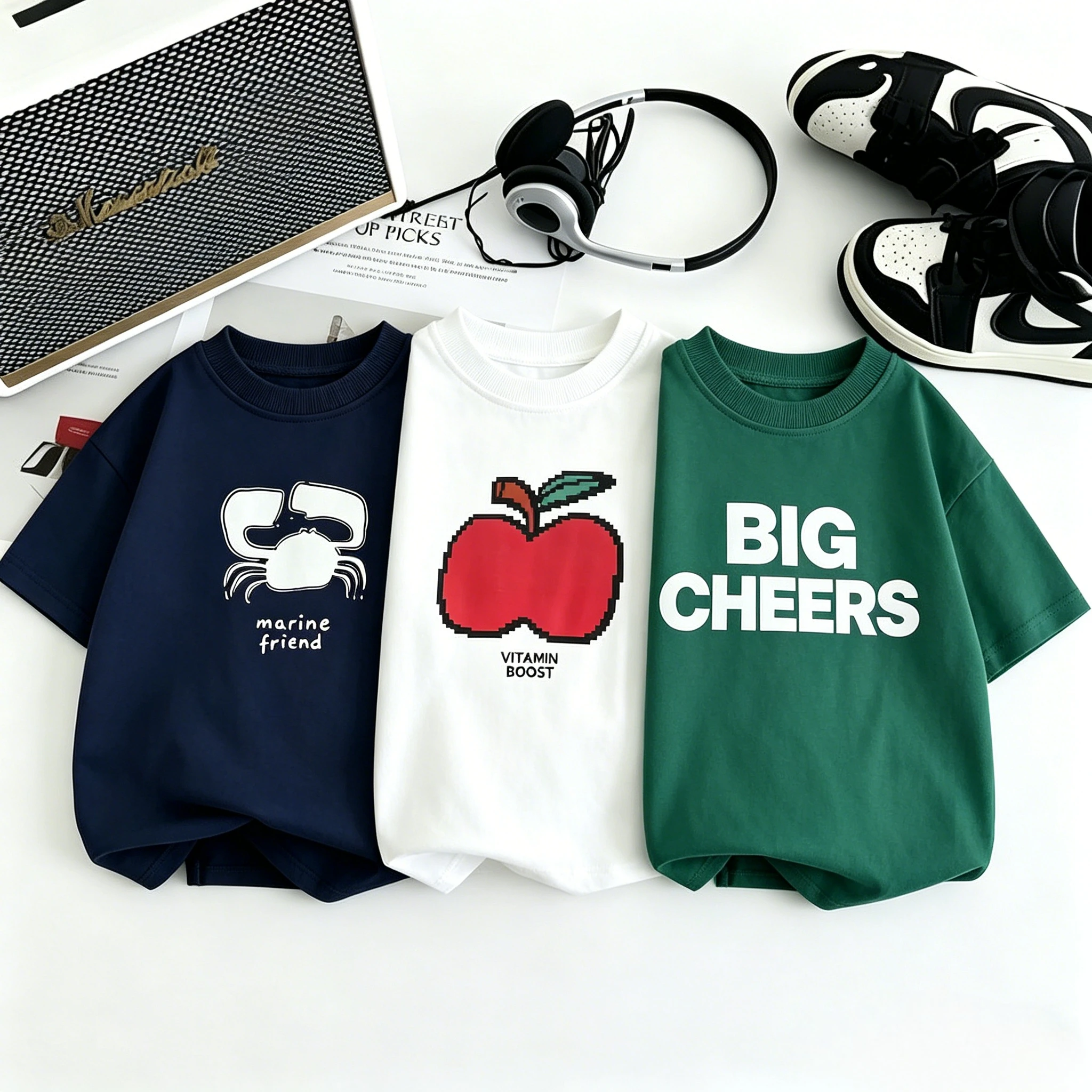

Trendy Kids Summer T Shirt Crab Apple Papa Mola Graphics Lightweight Fabric Unisex Leisure Round Neck Pullover Little Kid Tops