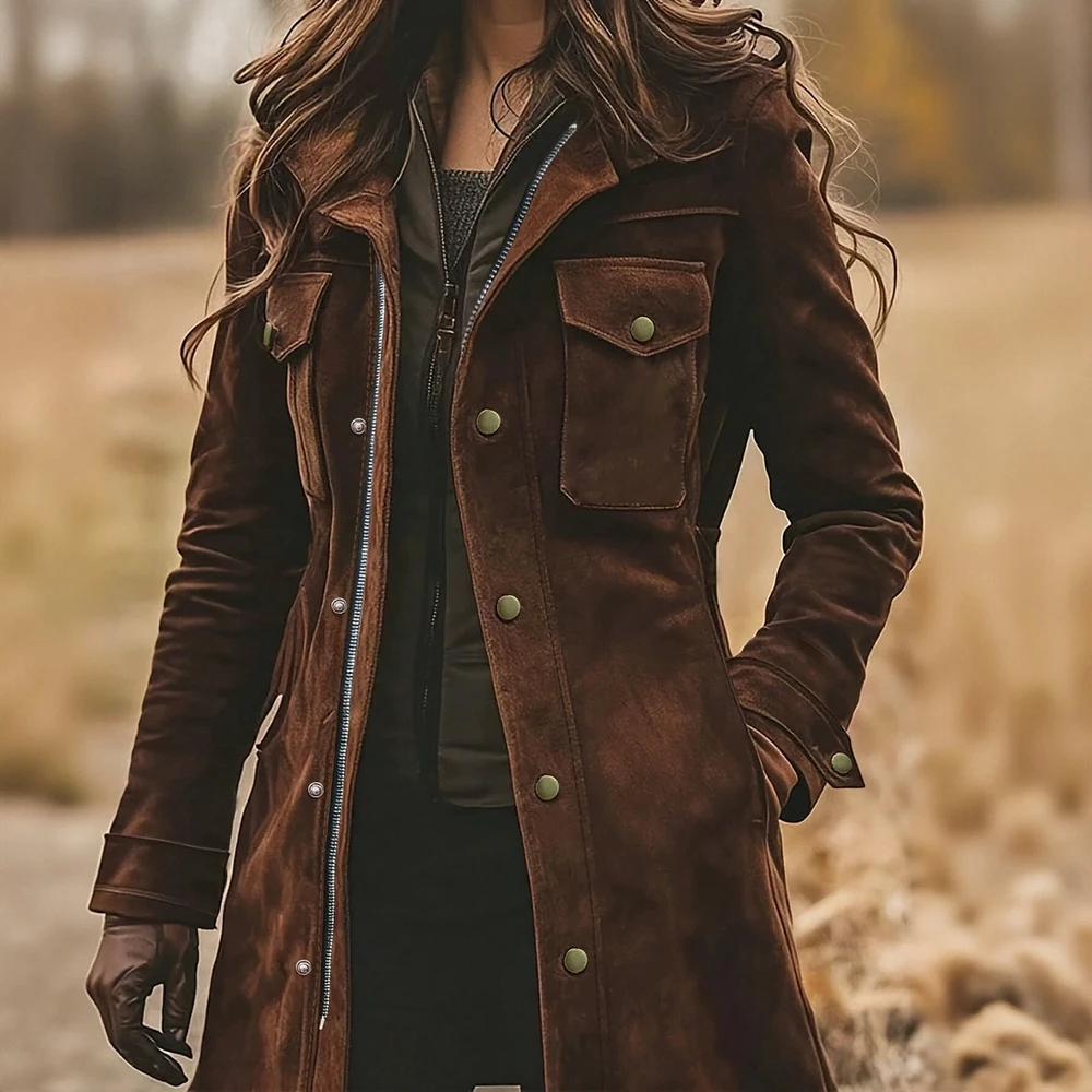 سترة شتوية نسائية برقبة دائرية ملابس خارجية كاجوال أنيقة للطقس البارد #3