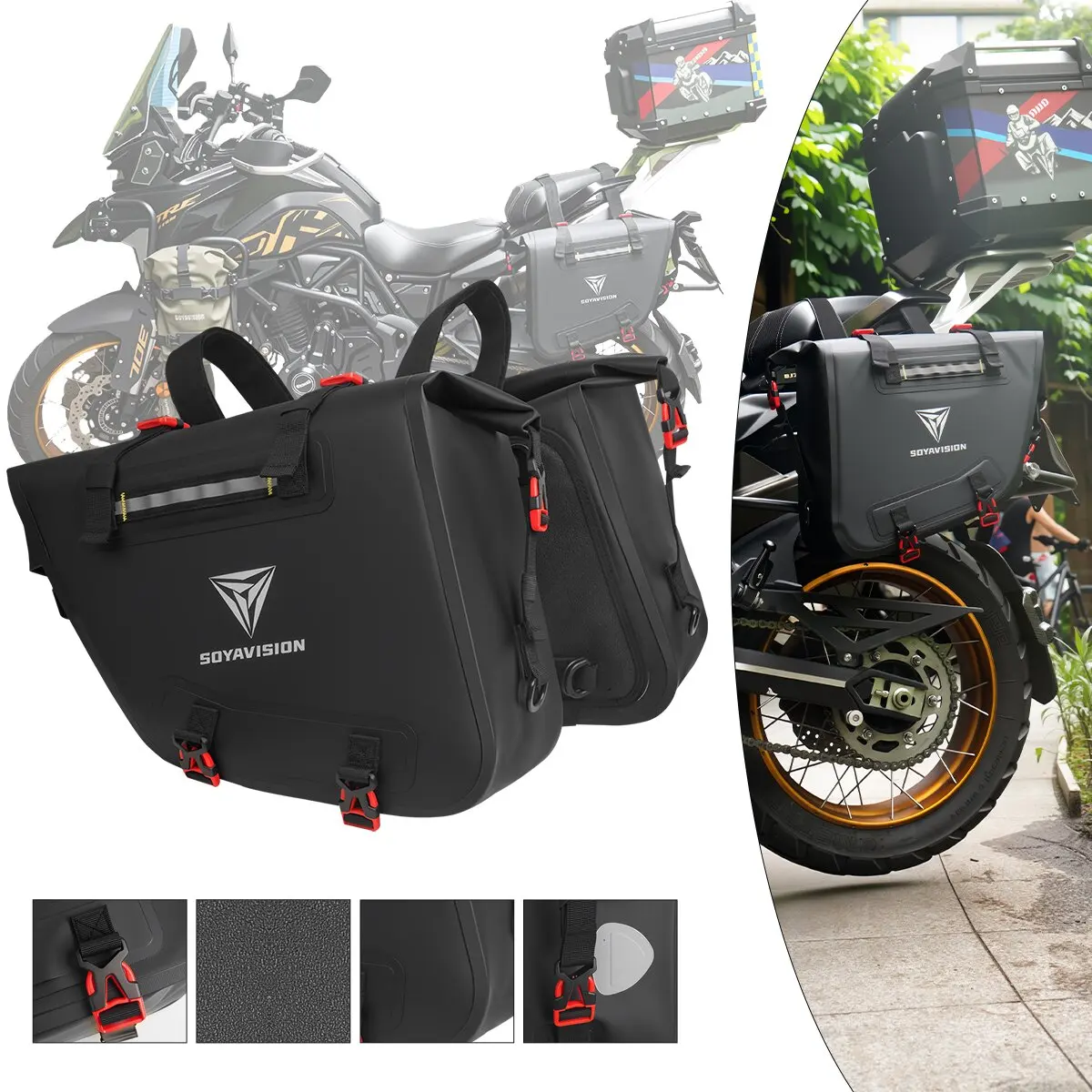 

2 pieces SOYAVISION Universal Motorcycle Tool Bags Motorbike Crash Bar Bag Adventure Waterproof Moto bag