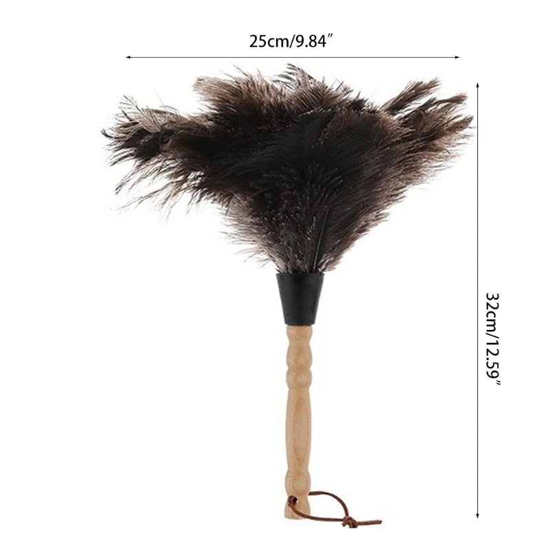 Natural Fluffy Ostrich Feather Duster with Wooden Handle Eco-Friendly Reusable Handheld Car Duster Interior/Exterior