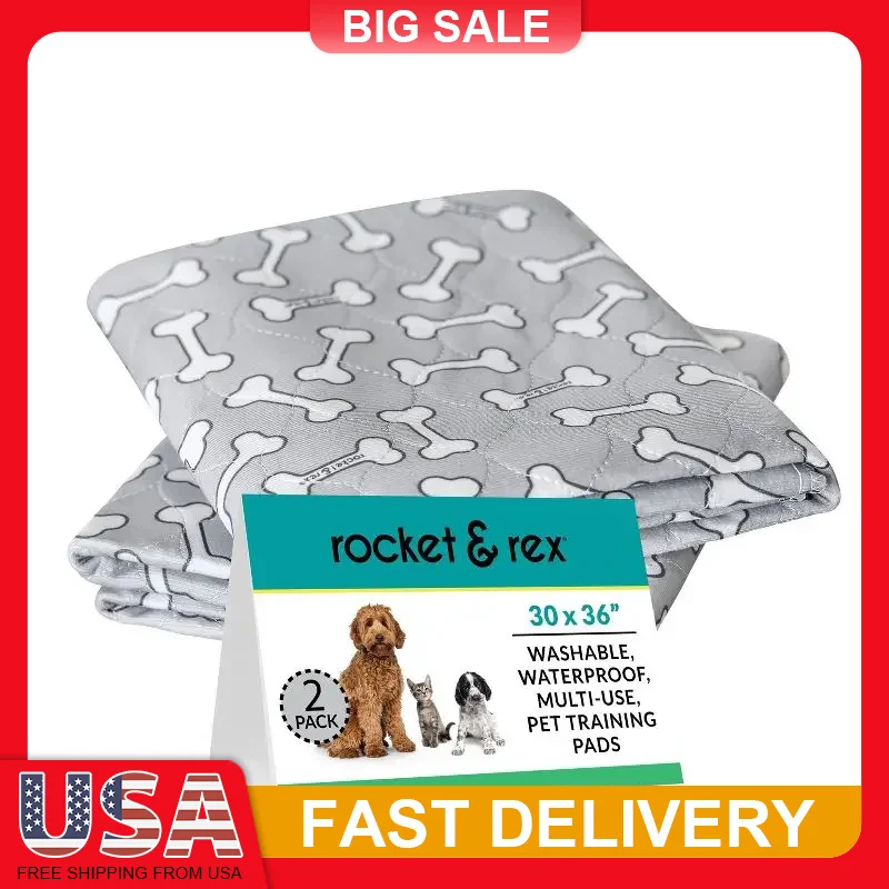 

2pcs Bone Print Dog Pee Pads Large 30x36in Washable Reusable Leakproof Waterproof 4 Layers Absorbent Eco Friendly