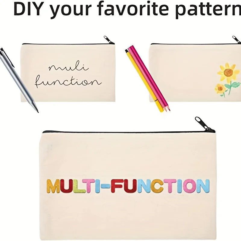 10 Pieces Blank Canvas Zipper Pencil Case Bulk Makeup Bags Stationery Boxes DIY Crafts Pencil Bag Office & Study Supplies image 2