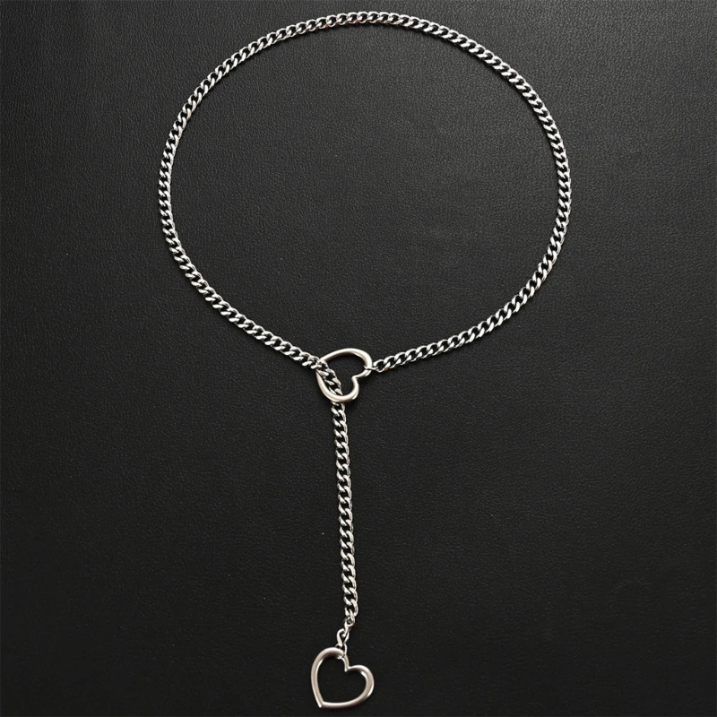 Hiphop Hollow Heart Chain Necklace Punk Love Shaped Pendant Neckchain for Couple Women Clavicle Chain Party Jewelry Gift