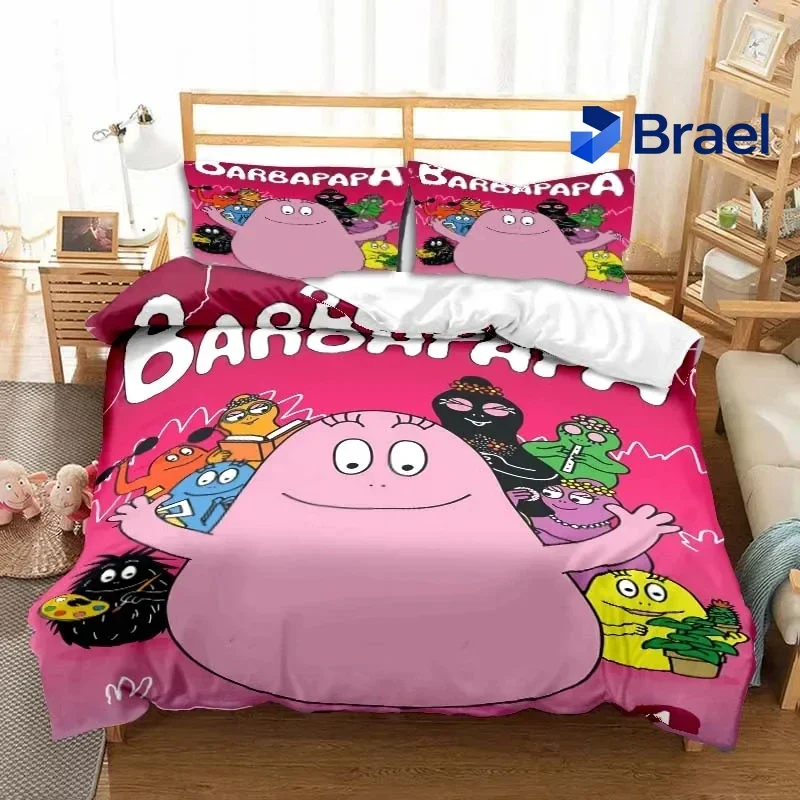 Exquisite Cute Cartoon Barba-papa Pink Bedding Set,Duvet Cover Bed Set Quilt Cover Pillowcase,King Queen Twin Size Boys Girls Ad