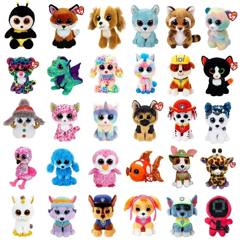 Ty Big Eyes Beanie Animal Fox Dog unicorn leopard dinosaur Bear fish flamingo Collectible Kids  Christmas Gift