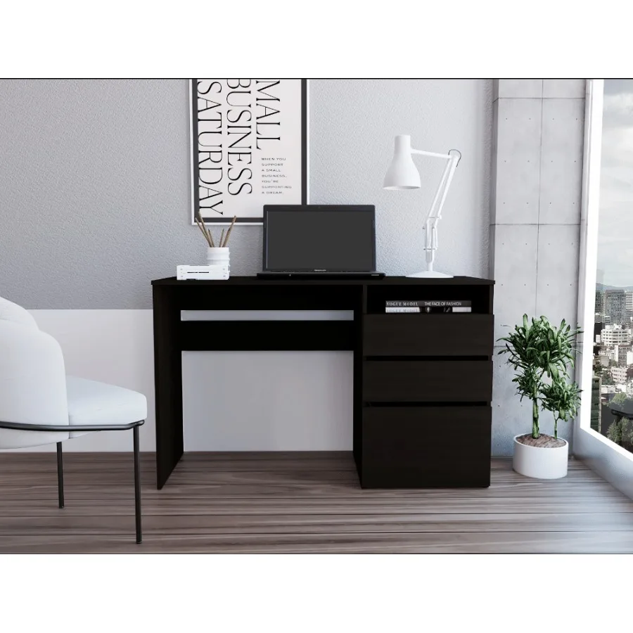 

DEPOT ESHOP Kenai 3 Drawers Computer Desk One Shelf Black
