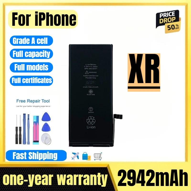 

Battery for IPhone XR Mobile Phone Batteries High Quality High Capacity Battery Replacement Bateria Grade A Cell with Tools