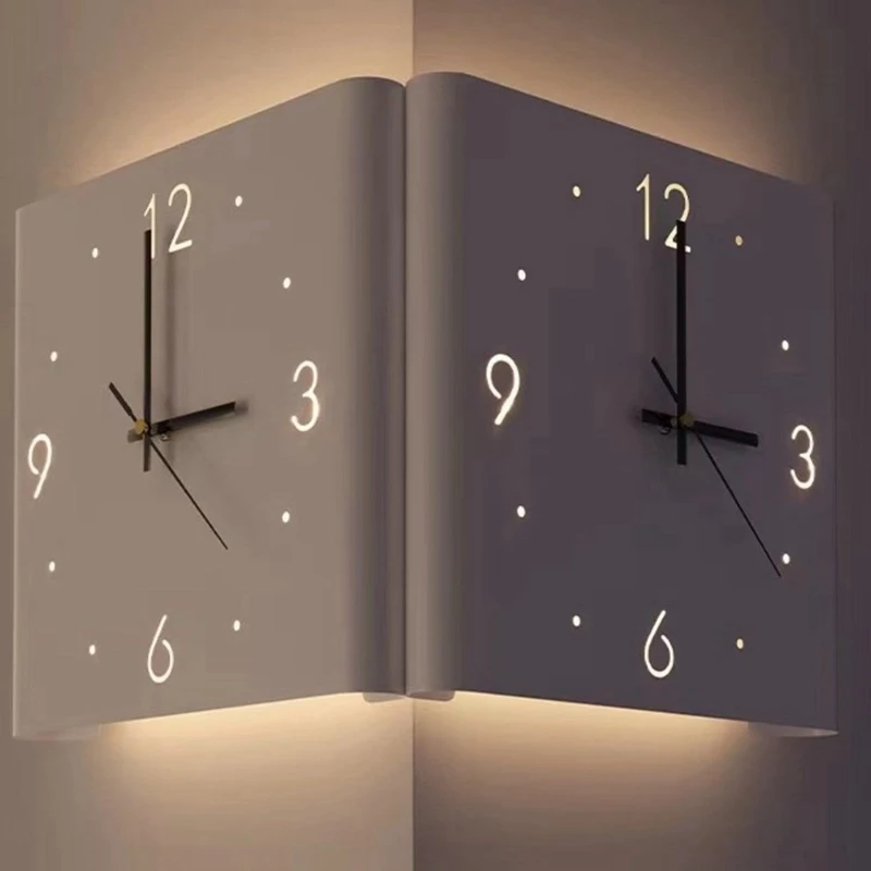 Square Wall Clock Folded Corner Wall Hanging Clock Chic Arc Silent Clock With Light For Living Room Home Decoration