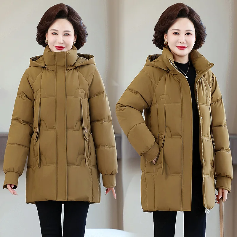 Parkas Women Mid Length Coats Hooded Zipper Jackets Thick Warm Y2k Streetwear Elegant Jacket Work Coat Autumn Winter 2025