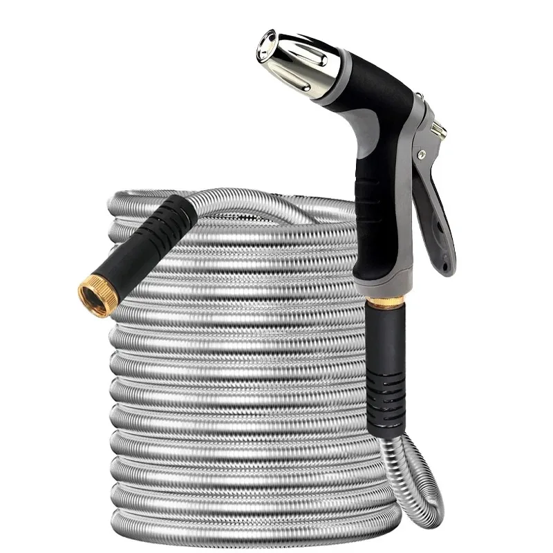 25 Foot Stainless Steel Garden Hose, Metal Water Pipe, Yard, Out-door, Car Wash Hose, Sprinkler Hose, Gardening Accessories