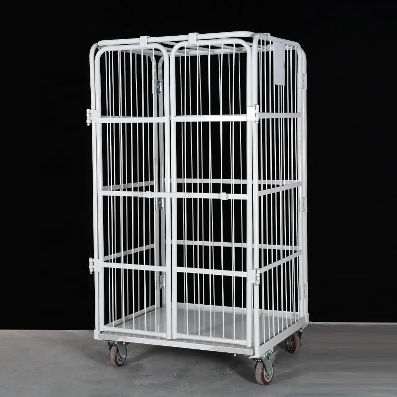 Mobile Transporting Foldable Galvanized Warehouse Steel 3 Mesh Sides Roll Cage Trolley