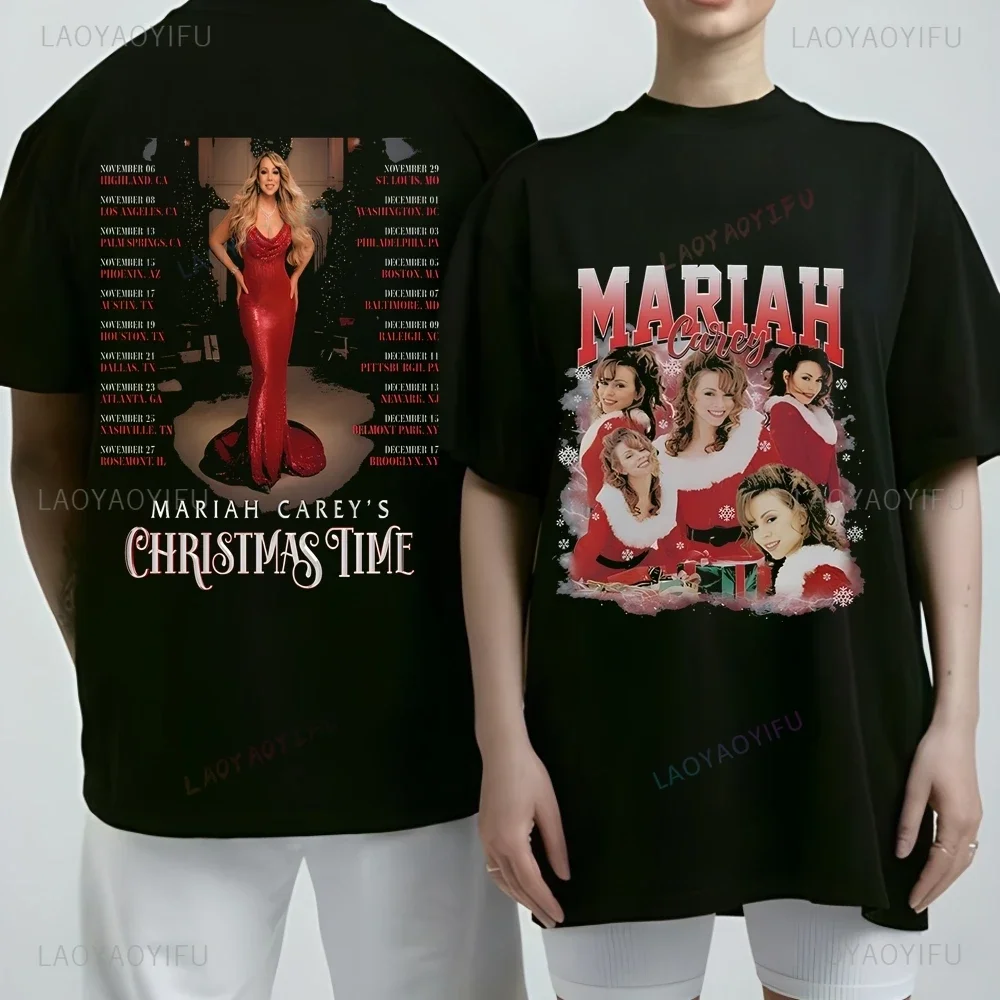Piosenkarka Mariah Carey Życzenia Wszystko Wesołych Świąt Trend unisex Harajuku Koszula unisex z krótkim rękawem Graficzna koszulka oversize