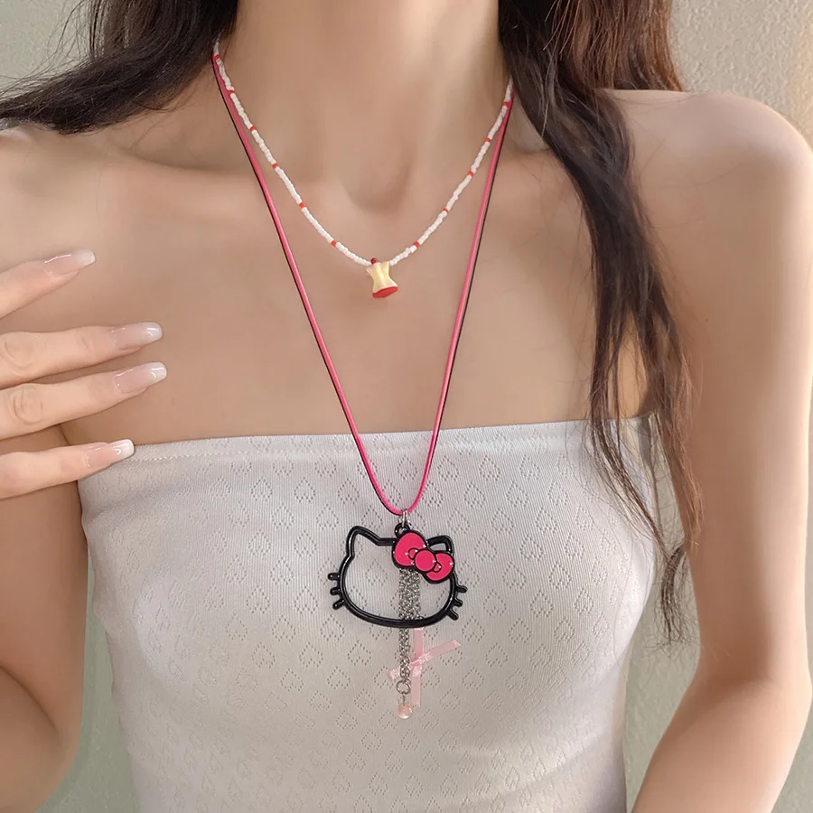 Kawaii HelloKitty мультяшные ожерелья аниме цепочки на ключицы шейные цепочки ожерелья свитера цепочки рождественские подарки для девочек друзей