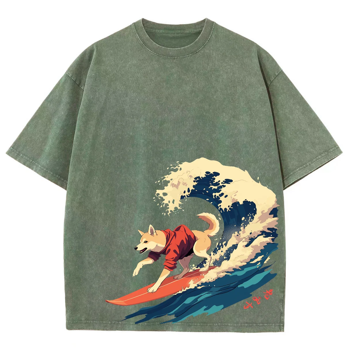 

Casual Neutral Style Surfing Dog Print T-Shirt, New Harajuku Style, High-quality, Loose Round Neck, Cotton Short Sleeve, Summer