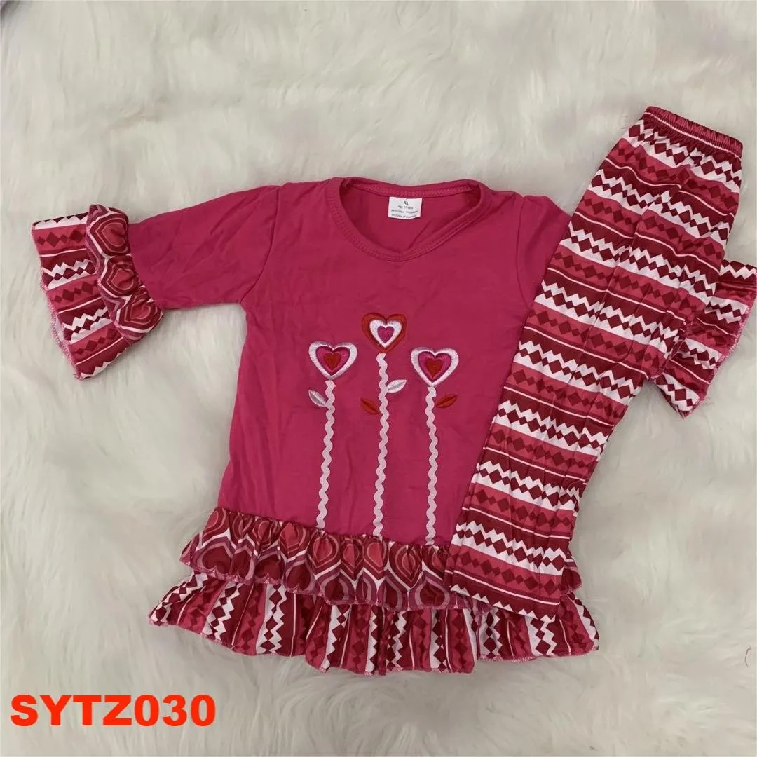 

Valentine's day Red love girl baby clothes Sets tops and pants lace love pattern romantic childrens clothing