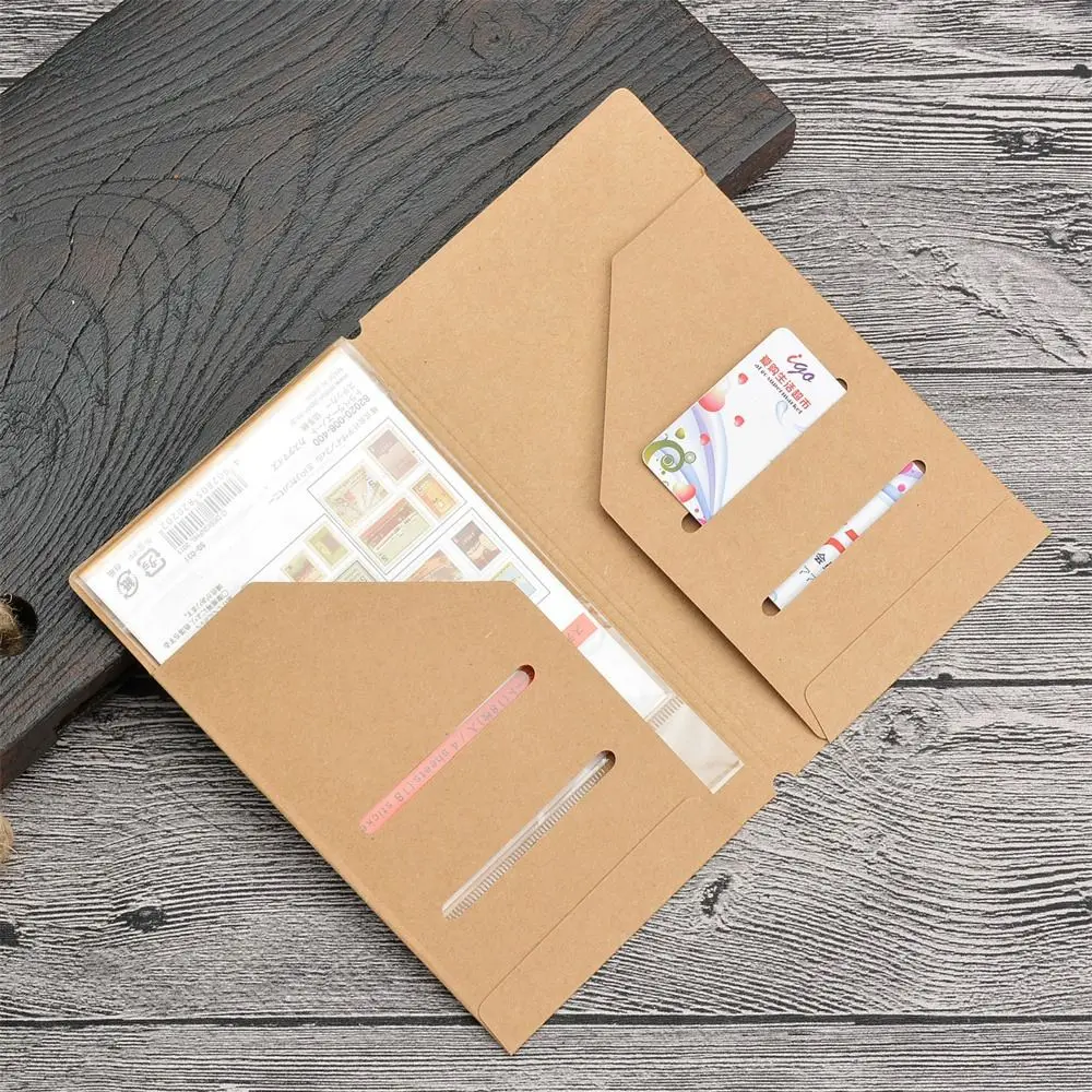 Vintage Diary Notebook Refills Travel Journal Kraft Paper File Holder Card Holder Pocket Tickets Cards Holder Cards Storage Bag