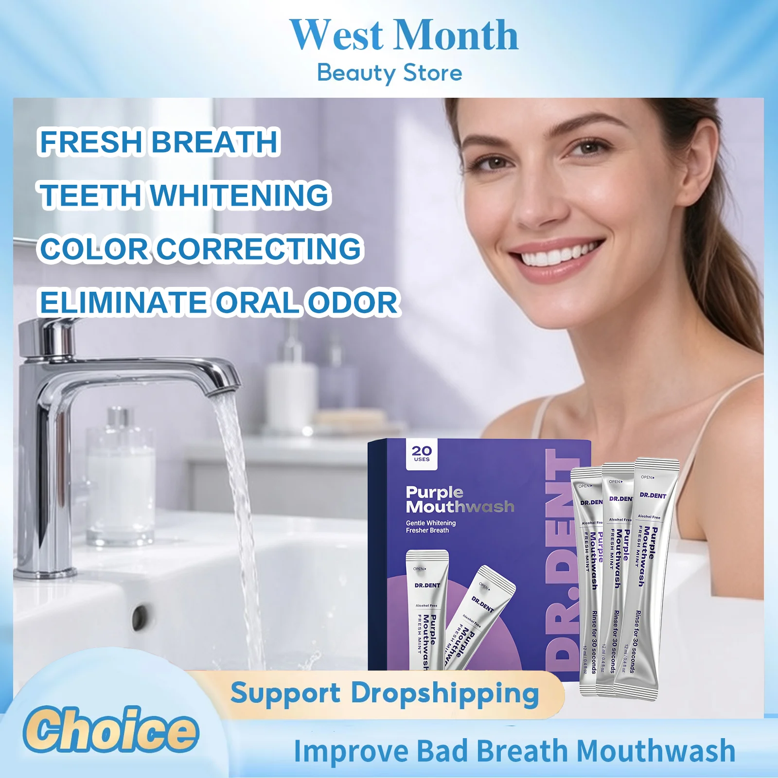 Teeth Whitening Mouthwash - Enjuague bucal morado para blanquear los