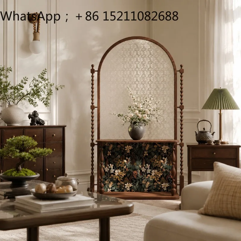 SCY retro solid wood screen partition living room home entrance door porch block Roman column shelf