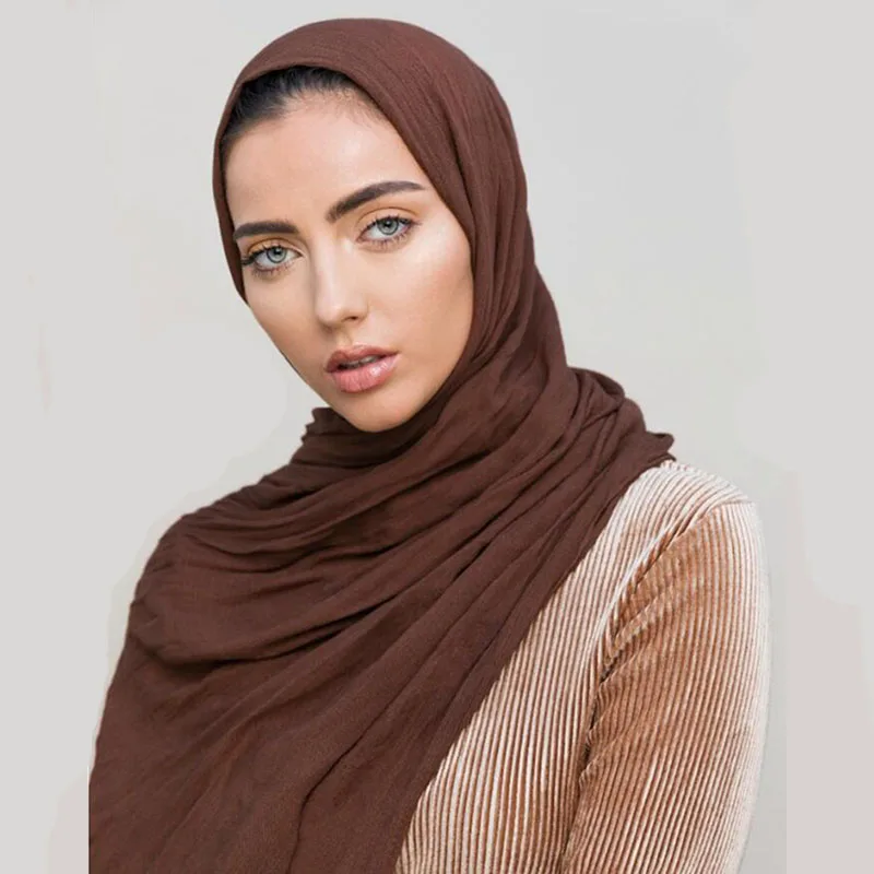 Hot Selling Rayon Hijab Scarf Solid Color Crinkle Shawls For Women Muslim Turban Islamic Bandana Autumn Soft Headband 190*80cm