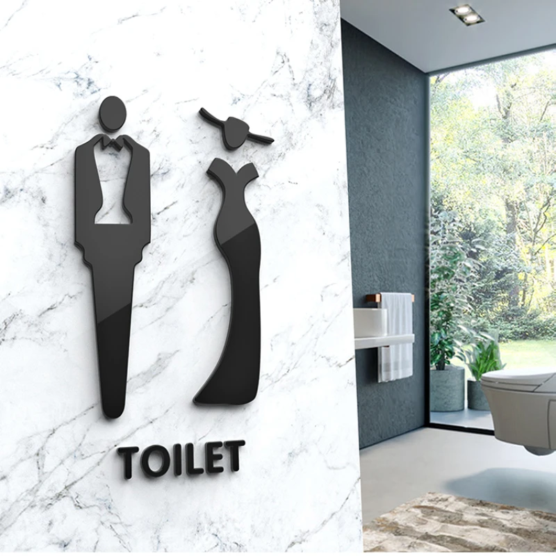 Wall Stickers Toilet Bathroom Door  WC Entrance Sign Home Decoration Creative Black Pattern Wall Decals Wallpaper  House Sign