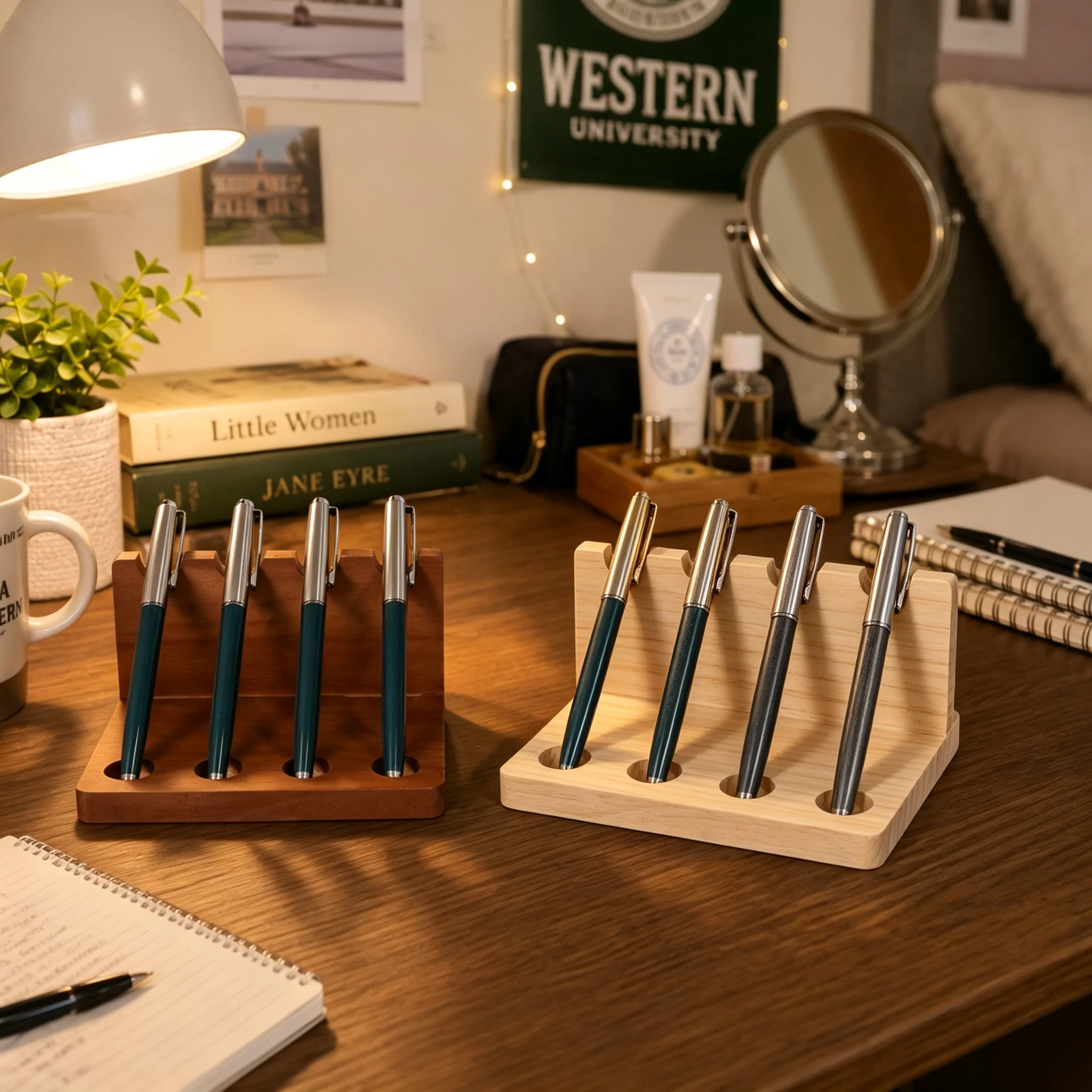 Walnut Wooden Pen Stand Office Dormitory Pen Stand Household Phone Holder Makeup Brush Holder Multifunction Desk Organizer