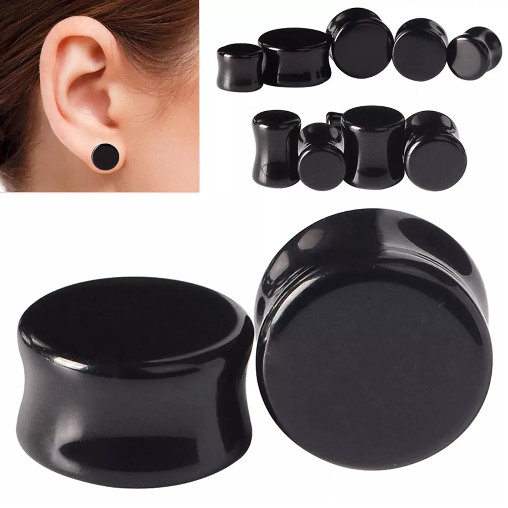 1 Paar Ohrstecker aus Naturstein, Pfau, lila Achat, strukturierter Stein, Tunnel-Plug, Dilatator, Piercing-Schmuck, 2g-5/8 Zoll – Detail 7