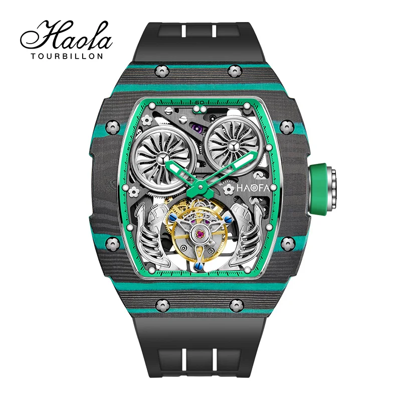 Haofa Automatic Tourbillon Mens Watch Double Spring Diver Mechanical Watches for Men Carbon Fiber Sapphire Luxury Business 1922