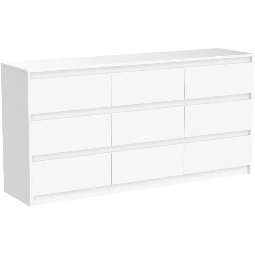 

Двойной комод с 9 ящиками, деревянный комод с большим пространством для хранения для спальни, белый (63 дюйма Д x 15,7 дюйма Ш x 31,5 дюйма в)
