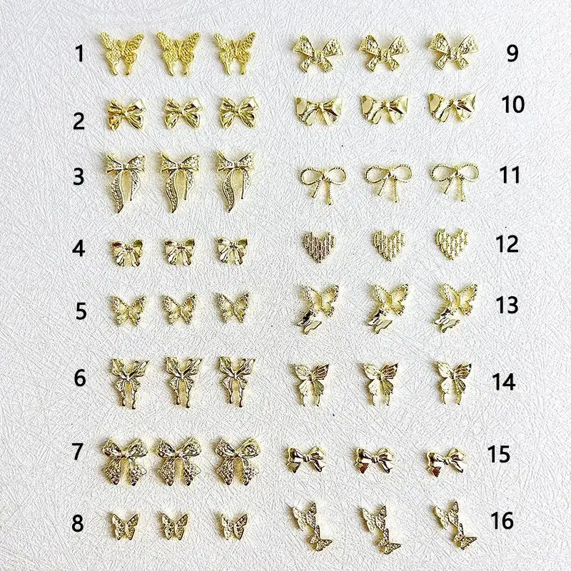 10 Uds. De dijes para uñas con lazo de mariposa de aleación exquisita, lazos de línea dorada ahuecados en 3D, decoraciones artísticas para uñas de mariposa doble para bricolaje