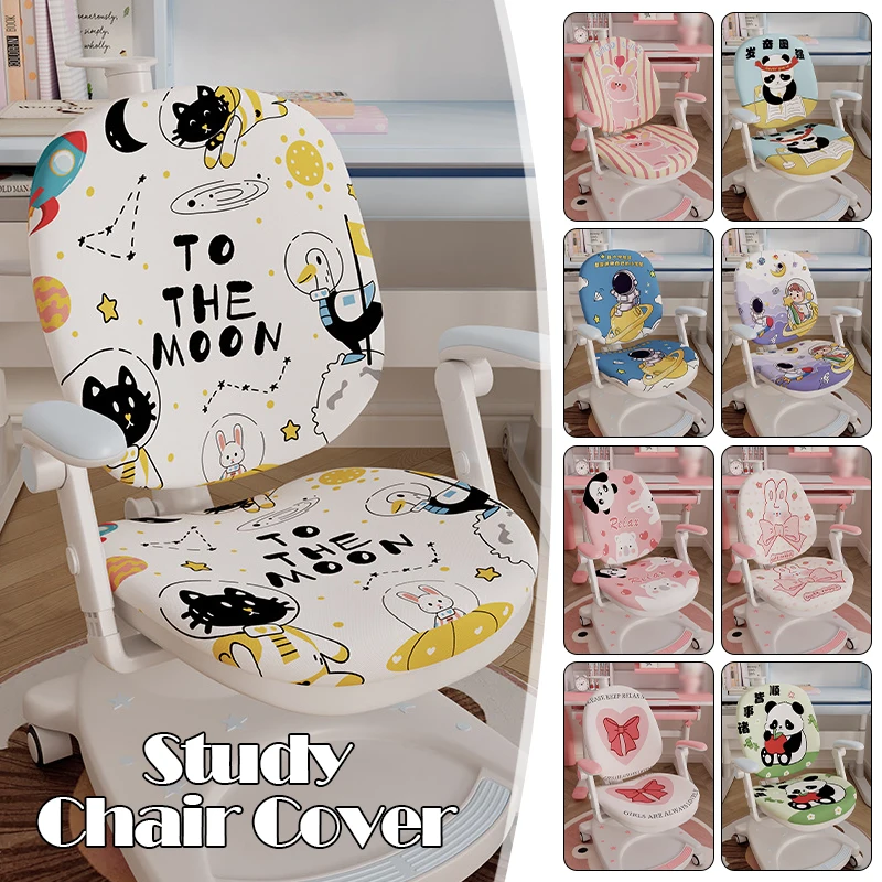 Children Learning Chair Cover Double-back Stretch Elastic Kids Study Computer Chair Slipcover Cartoon Printing Protect Cover