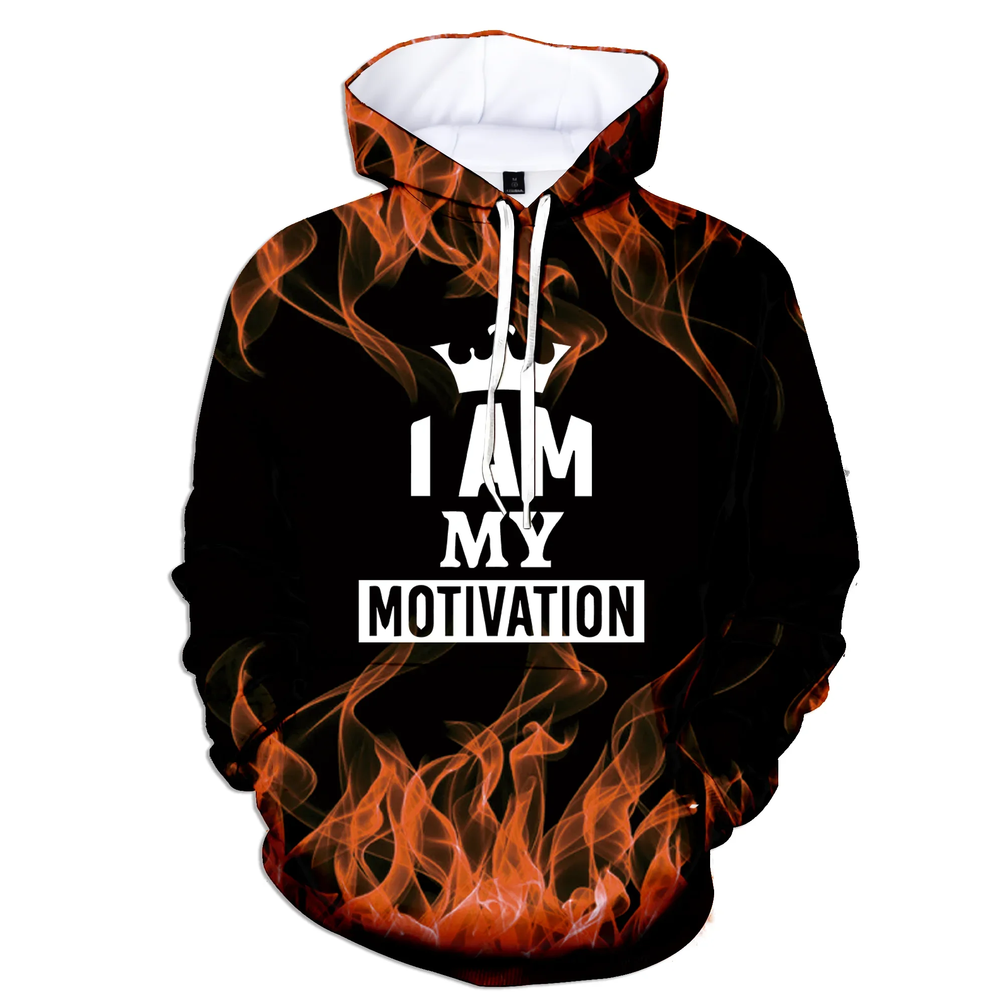 

New Fashion I am My Motivation 3D Flame Printed Hoodie Neutral Hooded Sweatshirt Pullover Hooded Sweatshirt Clothes Casual Tops