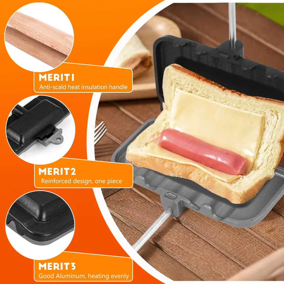 Hot Selling Hot Dog Toaster Double-Sided Sandwich Baking Pan Camping Frying Pan Cheese Maker Sandwich Maker Flip Pan