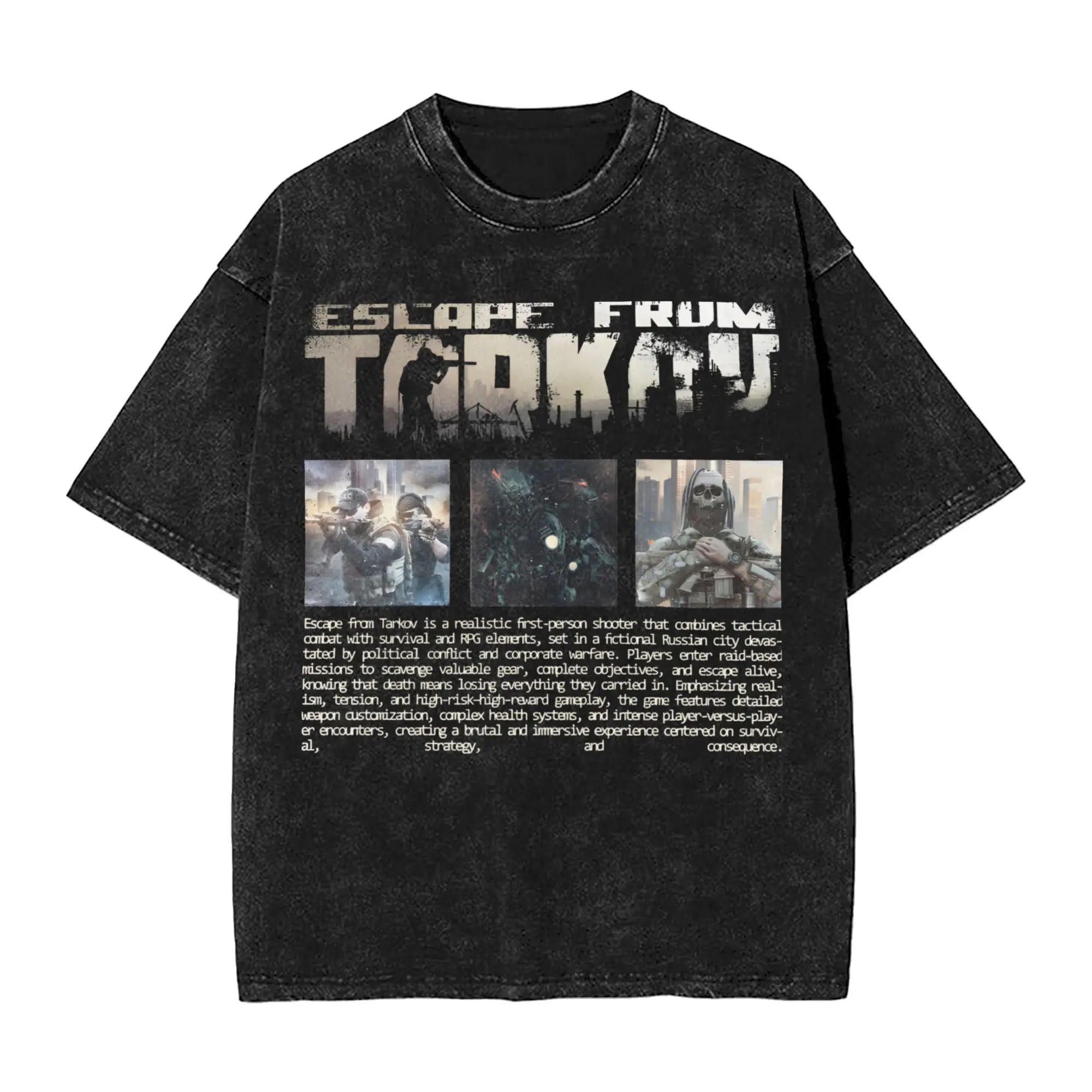 Escape From Tarkov USEC  T Shirts Hip Hop Washed Short Sleeve Oversize T-Shirt  Vintage Men Women Streetwear