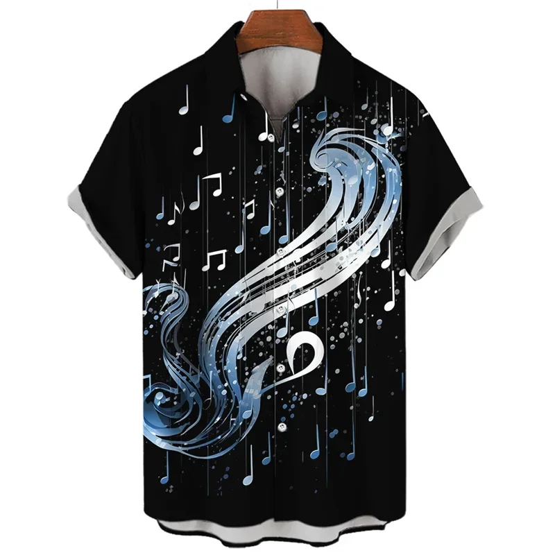 2024 New Fashion Men's Shirt Music Score Print Hawaiian Casual Men's Lapel Top Large Size Trendy Men's Short Sleeve Shirt