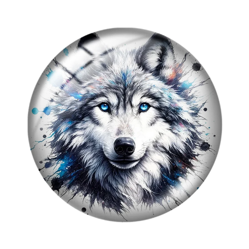 Watercolor Wolf 10pcs 12mm/16mm/18mm/25mm Round Photo Glass Cabochon Demo Flat Back Making findings