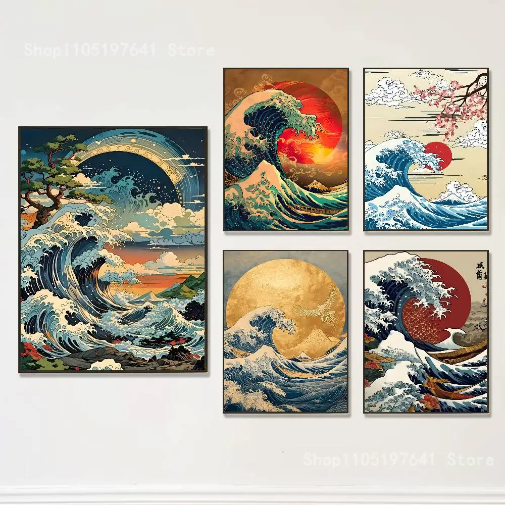 

Ukiyo-e Ocean Waves art Poster High Quality Dorm Living Room Aesthetic Wall Decoration Painting Stickers Gift