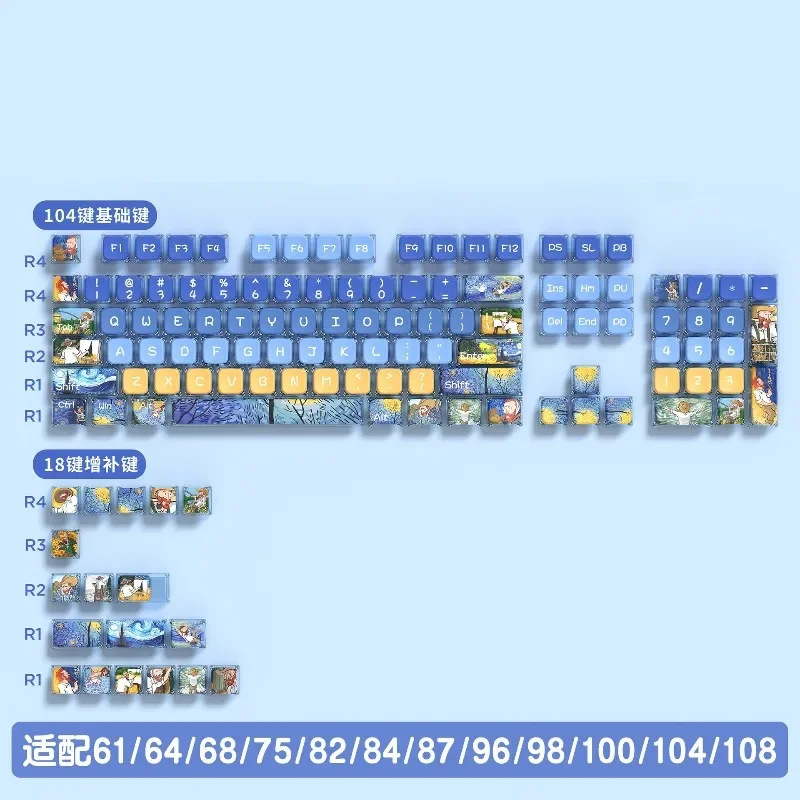 122Keys Keycaps Set Sanrio Pochacco Theme Keycaps for Mechanical Keyboard Accessories Four-Sided Translucent PBT Material Keycap