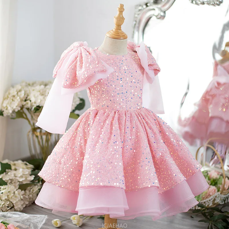 

Party Dress Children Costume Glitter Princess Gown Pageant Host Piano Outfit Flower Girl Wedding Dresses Vestido Girls Tulle