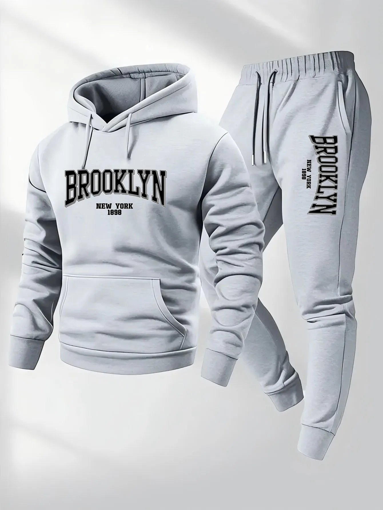 طقم سويت شيرت رجالي كاجوال فضفاض بغطاء للرأس للخريف والشتاء، عصري وطليعي، مقترن بنطال طويل. #1